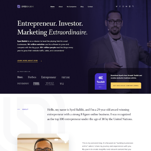 Syed Balkhi  Landing Page Design