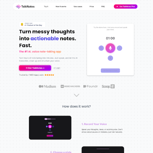 TalkNotes  Landing Page Design