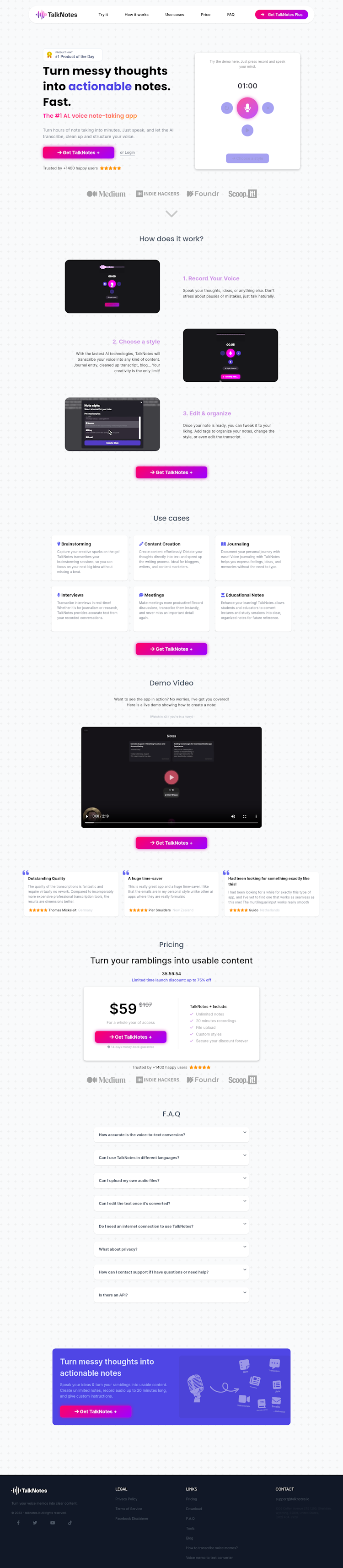 TalkNotes  Landing Page Design