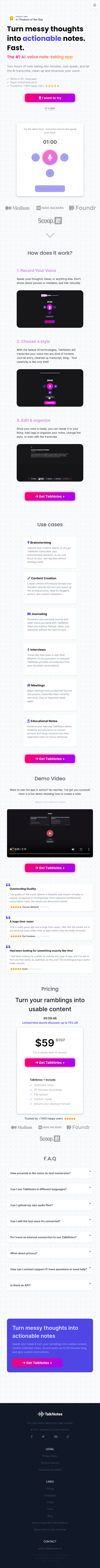 TalkNotes  Landing Page Design