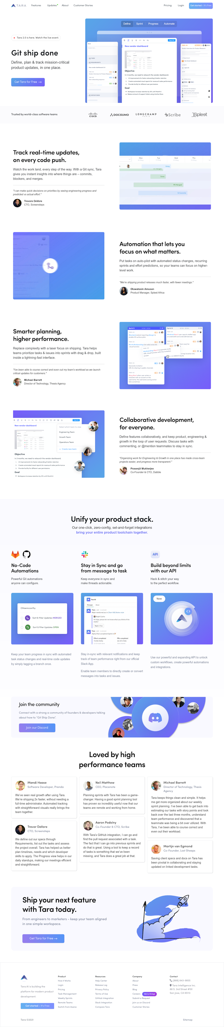 Tara  Landing Page Design