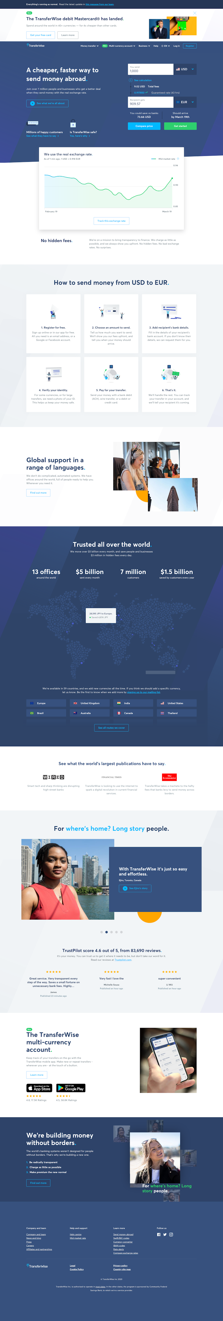 Transferwise  Landing Page Design