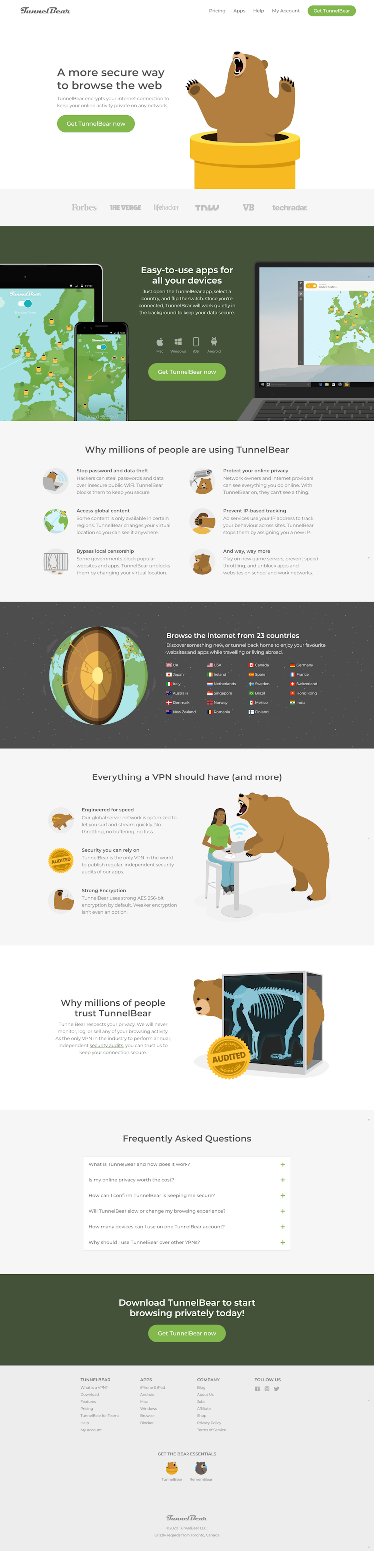 Tunnelbear  Landing Page Design