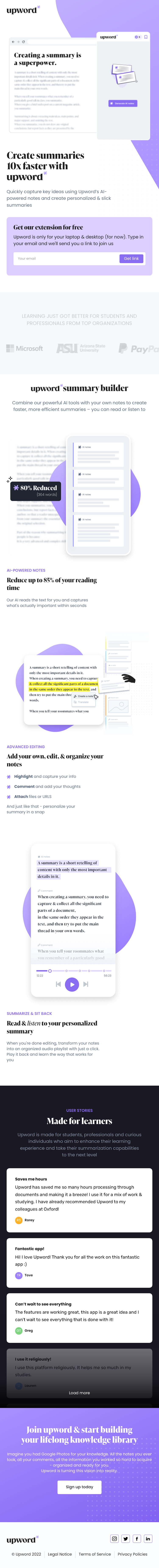 Upword  Landing Page Design