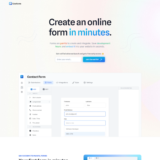 Useform  Landing Page Design