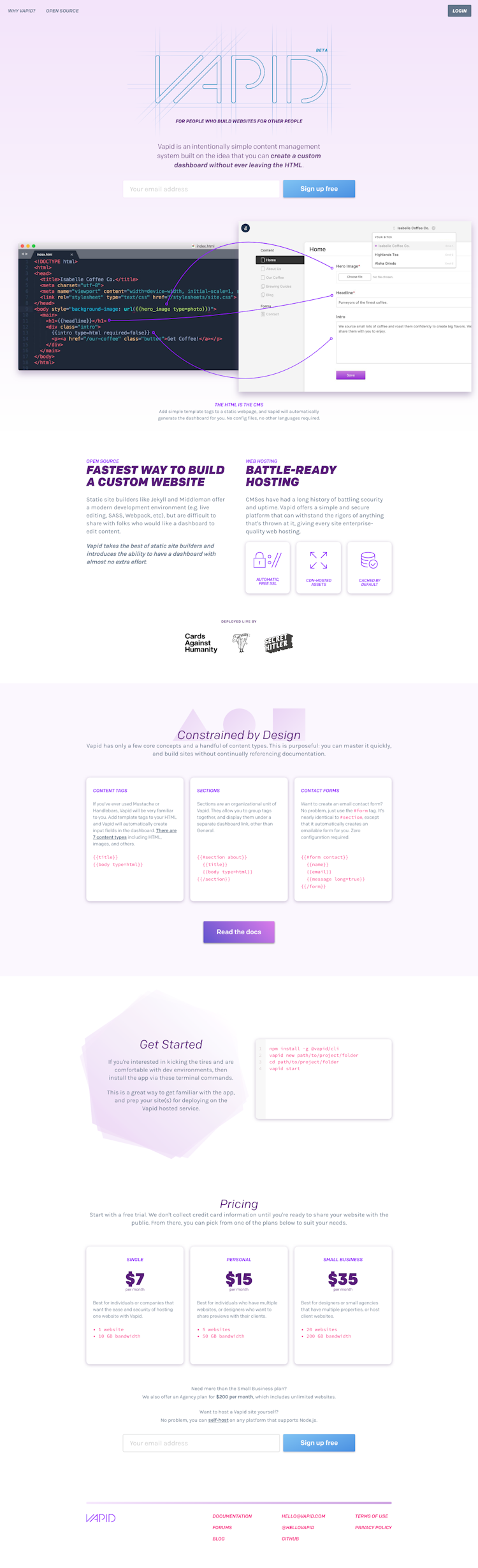 Vapid  Landing Page Design