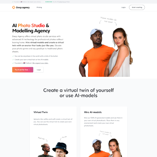 Virtual Photo Studio & AI Modelling Agency  Landing Page Design