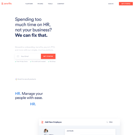 Zenefits  Landing Page Design